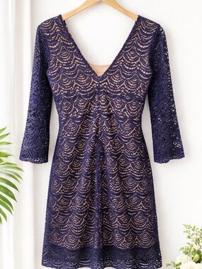 Lilly Pulitzer Navy Scalloped Lace V-Neck Mini Dress